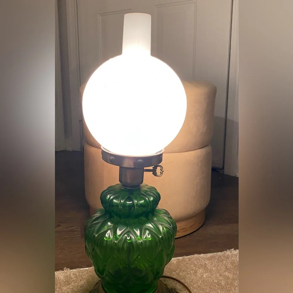 Antique Hurricane Lamp Boudoir Bedside Victorian Parlor Hand Painted Lamp